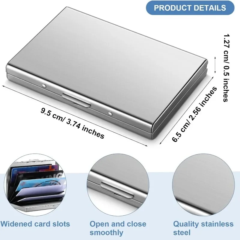 Caja de Metal para tarjetas de crédito, Protector de acero inoxidable con 6 ranuras, bloqueo RFID, 9,5x6,5x1,3 cm