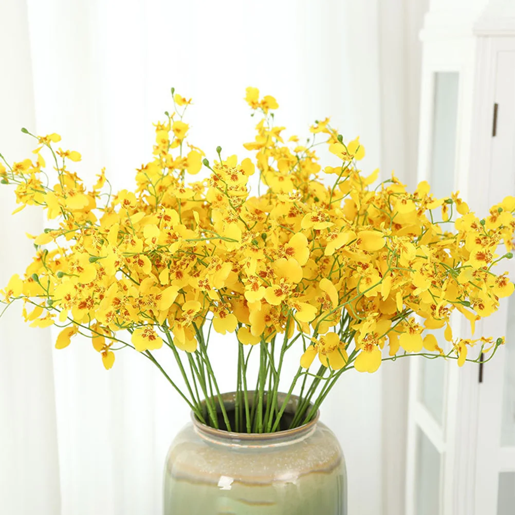 

1Pcs Simulated Dancing Lady Orchid Artificial Flower Branch Yellow 3 Forks Wedding Party Home Decor Living Room Hotel Restaurant