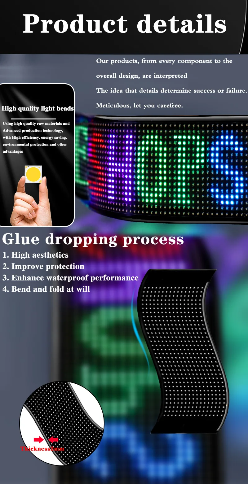 APP بلوتوث سيارة شاشة الإعلان LED شاشة مرنة شاشة لينة سيارة ذكية مقاوم للماء التعبير شاشة النافذة الخلفية