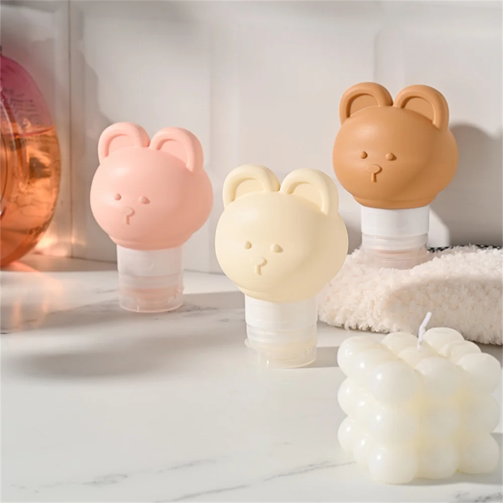 Bouteille distributrice de Lotion Portable de 80ml, bouteilles rechargeables en Silicone ours de dessin animé, mallette de rangement de douche de voyage, bouteille à pompe organisateur