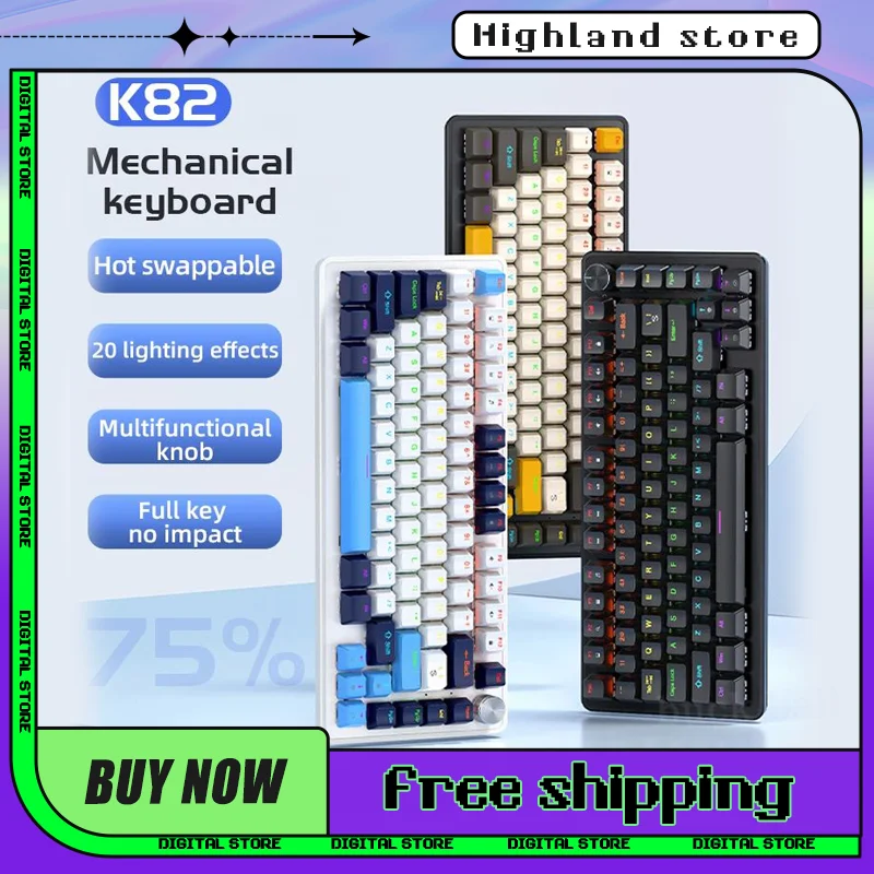 

APAYADO K82 Mechanical Keyboard 3Mode Wireless Bluetooth Keyboard Gasket Hot Swap Multifunctional Knob Custom PC Gaming Keyboard