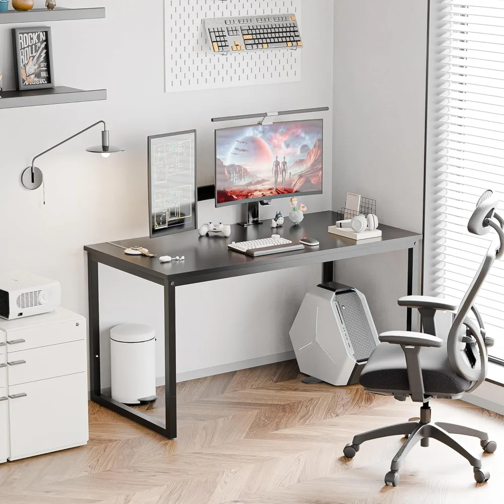 Mesa de jogos e escrita, mesa de escritório simples Zeny moderna de 47 polegadas, preta com senha de cauda longa