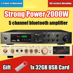 110/220V 2000W Bluetooth 5.0 Audio Power Amplifier Home Theater Amplifiers amplificador Audio Support FM USB with Remote Control