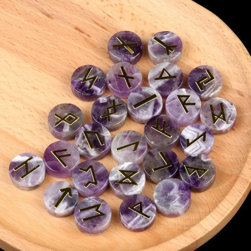 Mini Size Natural Semi-precious Stone Quartz Sodalite Tiger Eye Stone Printing Pagan Lettering Wiccan Rune Stones Set