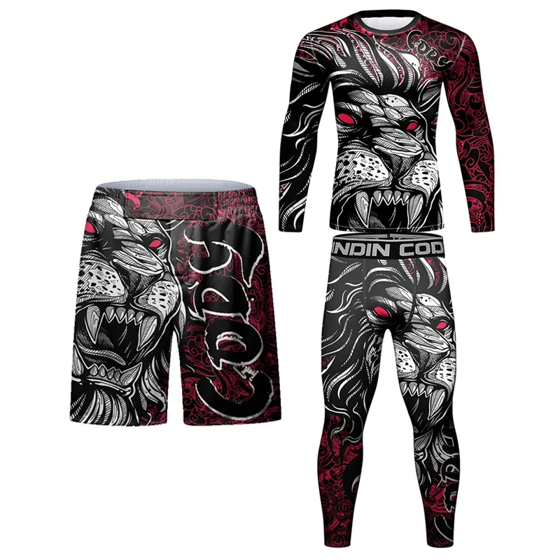 Boks Rashguard t-shirty + spodnie garnitur mężczyźni Rashguard dla zawodników MMA BJJ koszulki spodenki Muay Thai MMA koszulka kompresyjna