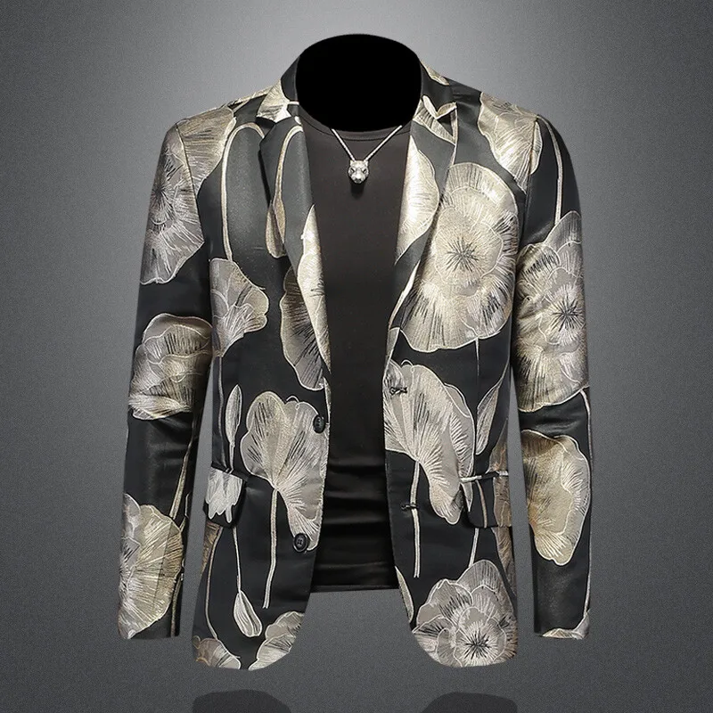 

Мужской костюм с цветочным принтом, повседневный, приталенный, весенняя новинка, модная молодежная верхняя одежда, с длинными рукавами, стильный, для городской жизни