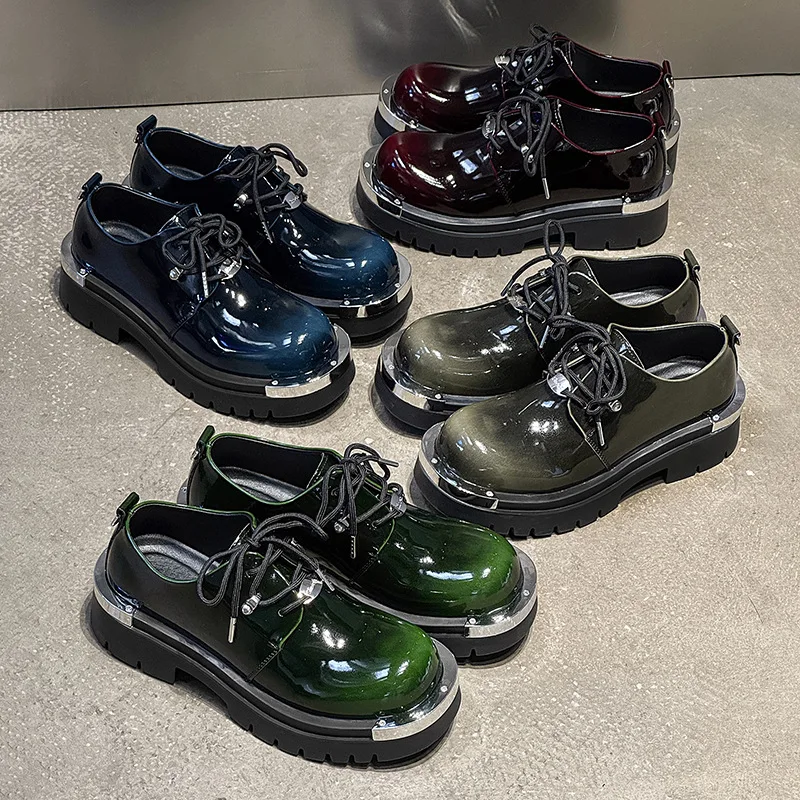2026 British Style Men's Thick-soled Heightening Multi-color Casual Sneakers Dress Leather Derby Shoes