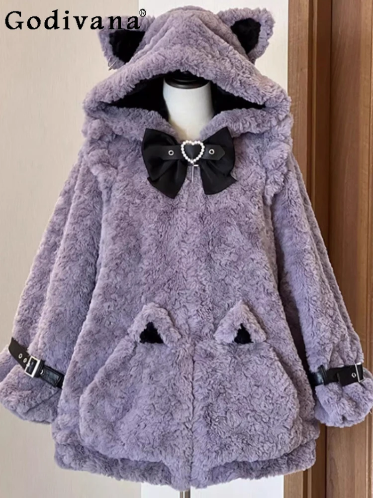 

Women's Winter New Loose Japanese Cute Lolita Hooded Jacket Fashion Girl Versatile Long-sleeved Sweet Age Reduction Warm Coats