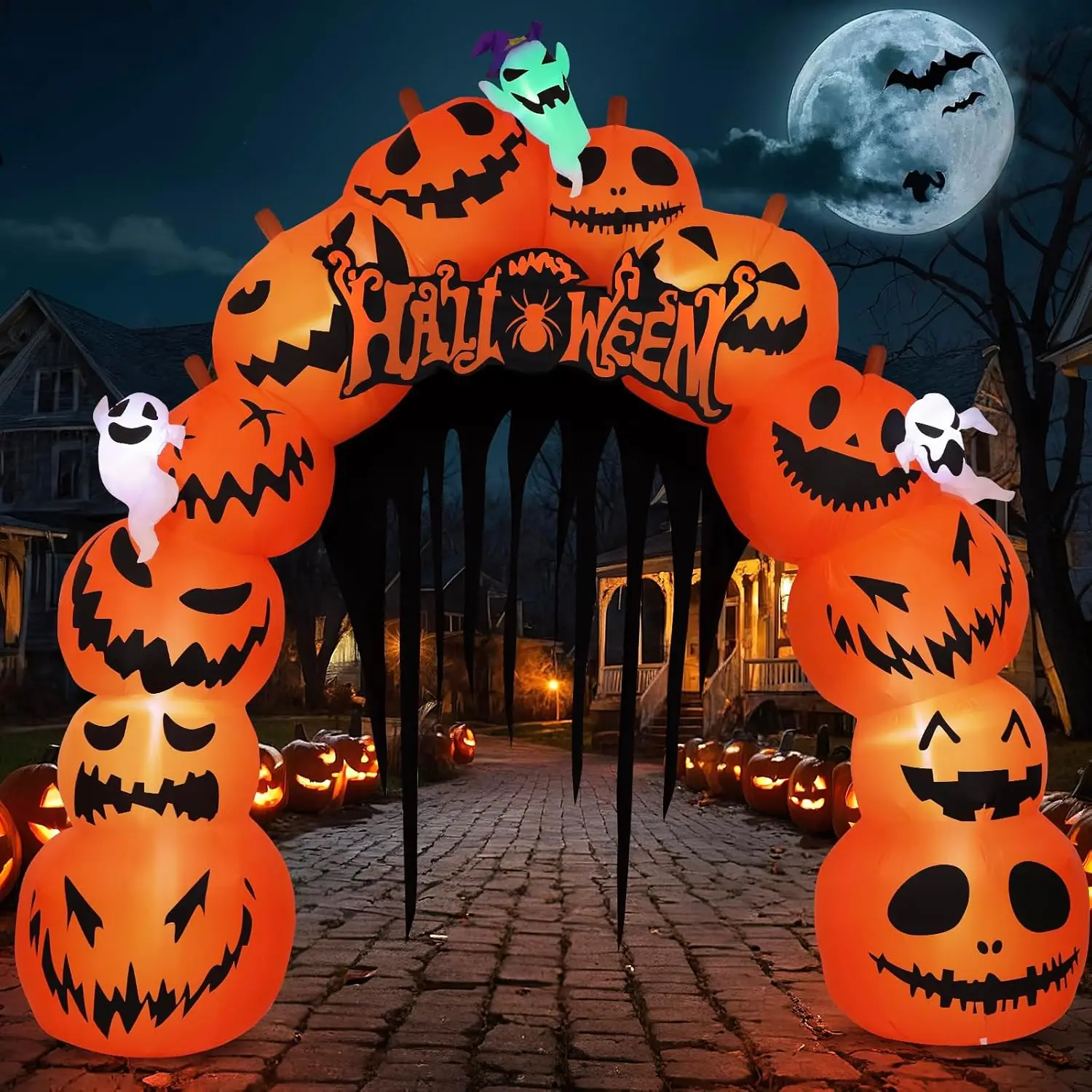 

10FT Halloween Inflatables Pumpkin Archway with LED Built-in Halloween Yard Decoration Blow Up Inflatable