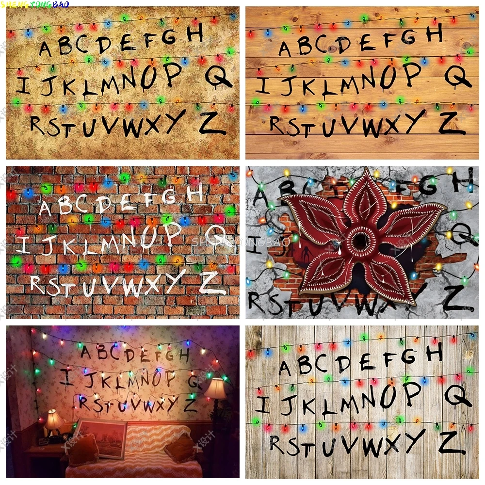 

American TV Stranger Photography Backdrops Lights Alphabet Episode Series Vinyl Banner Party Photo Studio Background ZM-01