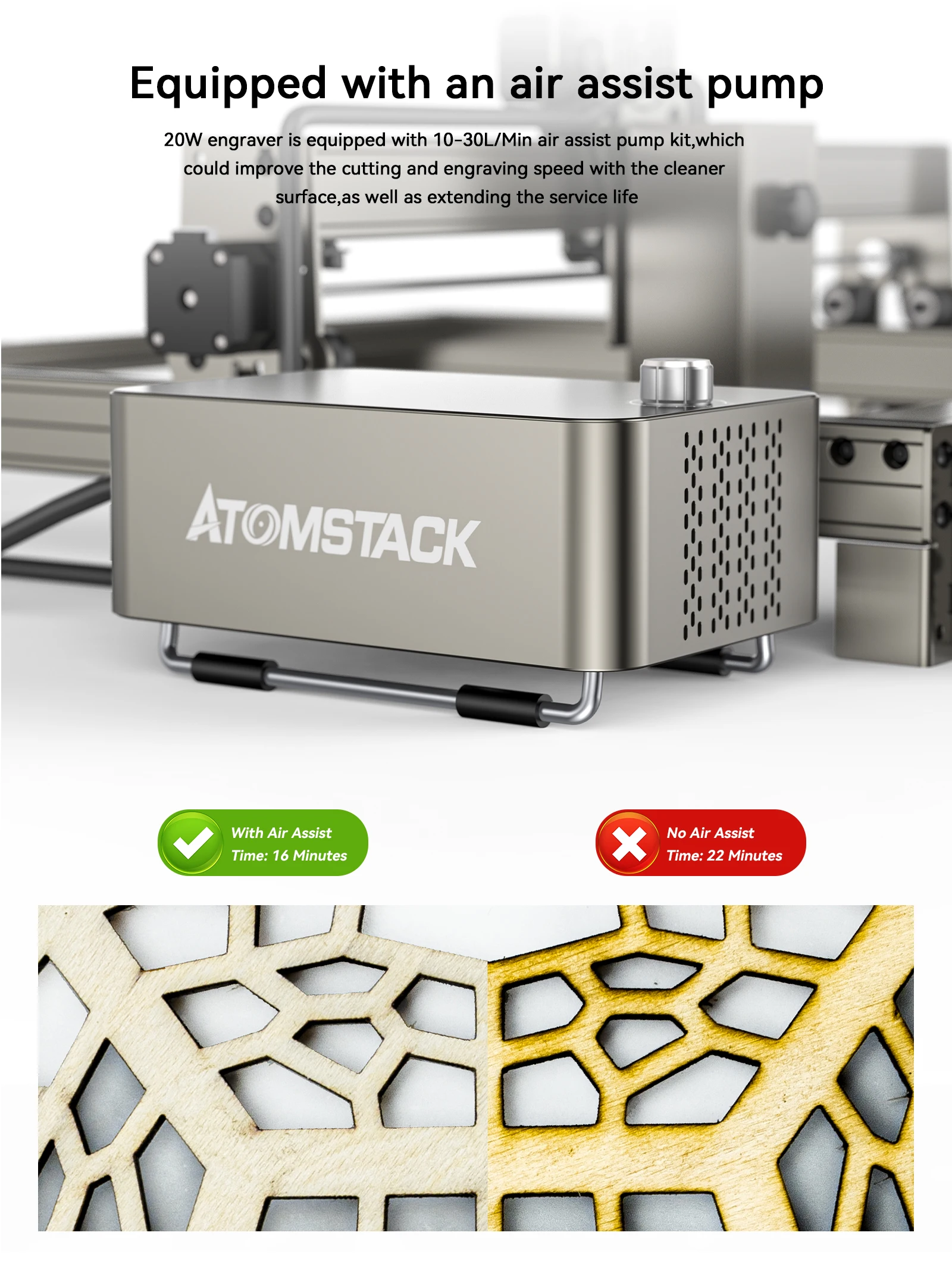 Atomstack S20 A 20X20 Pro Cnc 130W Laser Graveur Machine 410*400Mm Offline Graveren Roestvrij Staal Acryl Hout Diy Markering