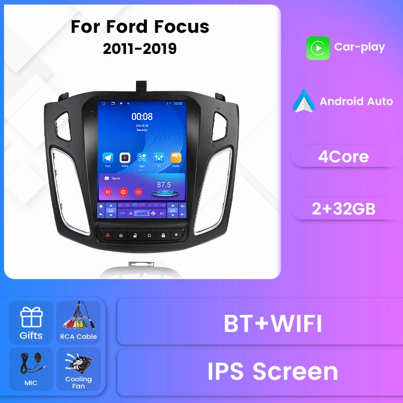 Android Auto Carplay 2 Din Radio samochodowe dla Ford Focus 3 Mk 3 2011 2019 odtwarzacz multimedialny Stereo GPS inteligentne systemy nawigacji