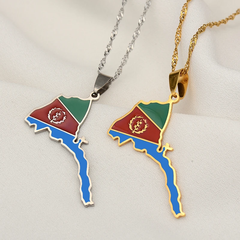 SONYA Eritrea Map Flag Pendant Thin Necklaces for Women Girls Gold Color  African Map of Eritrean stainless steel Jewelry