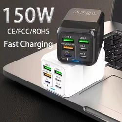 USB C타입 PD 고속 충전 3.0 어댑터, 샤오미 아이폰 삼성 원플러스용, 150W 초고속 충전기, 6 포트, 신제품