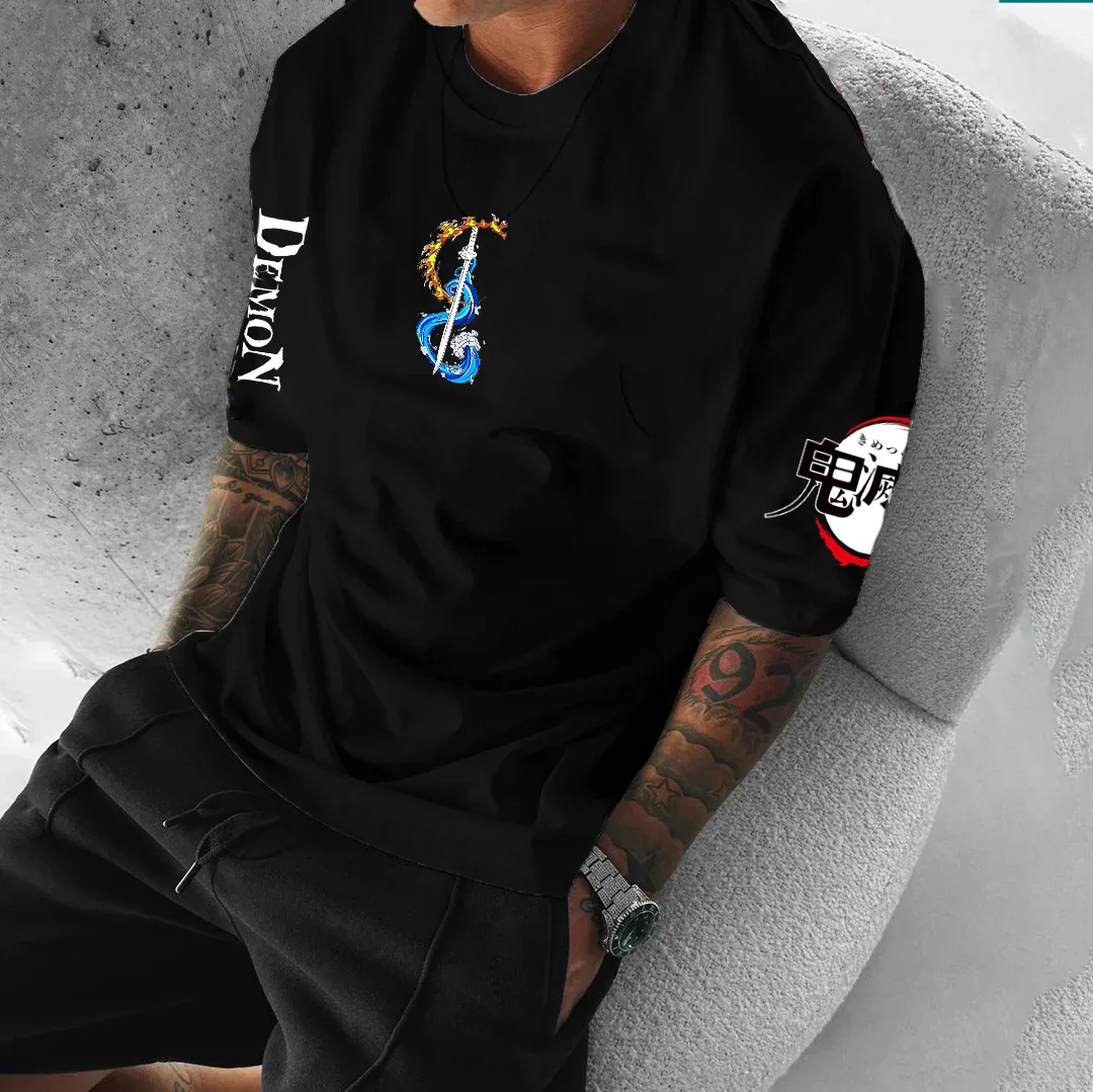 

Demon Slayer Anime Print Short Sleeve Cotton Tshirt Oversized Streetwear Casual Summer Tee
