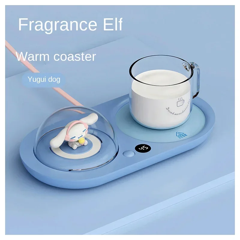 Anime Cartoon Sanrioed Cinnamoroll Glass 55 ° Thermostatic Cup Kawaii Heated Milk Coaster Cute Adjustable Temperature Coaster