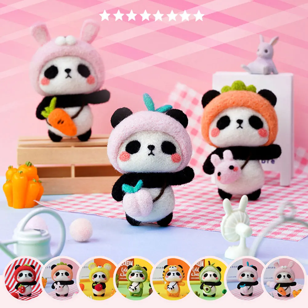 

Non-Finished DIY Wool Felt Kit Panda Doll Handcraft Needle Felting Kit for Needle Material Pack for Kids Beginner Christmas Gift