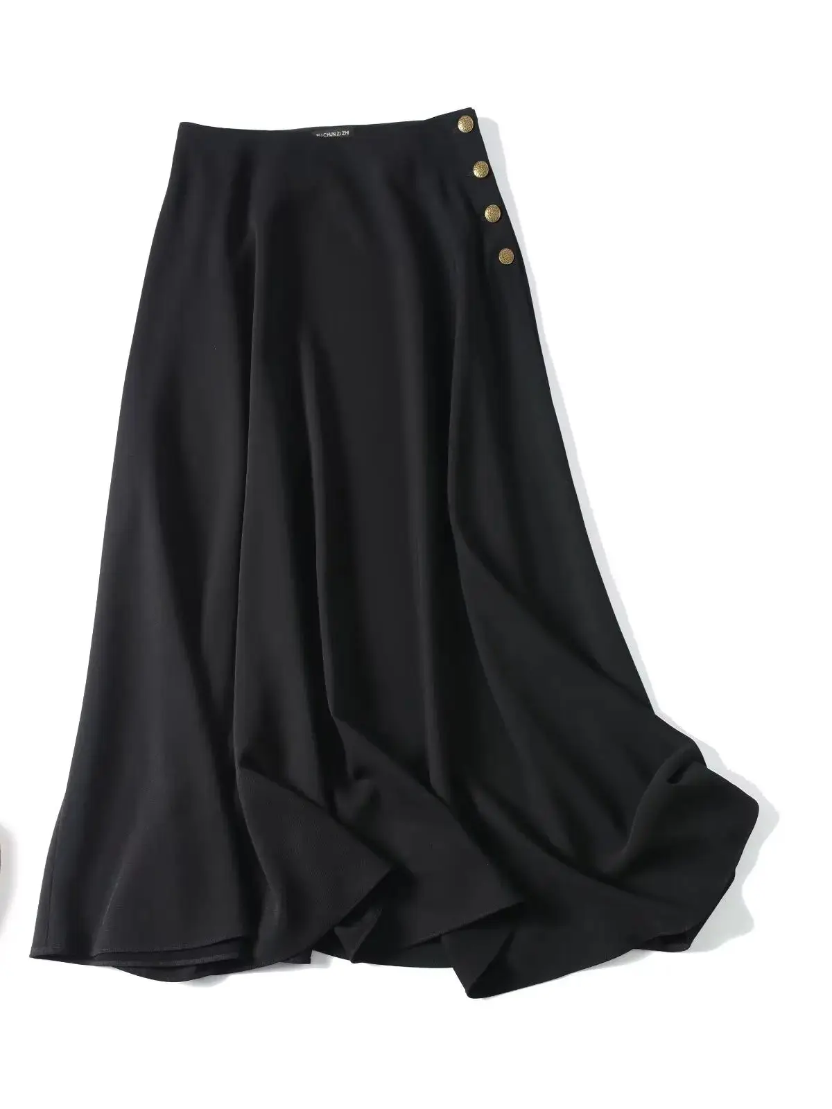 Fashion High Waist Commuting Women's Skirts Solid Color Commuting Button Ankle Length Skirt Autumn Loose A-line Dress Brand Hot