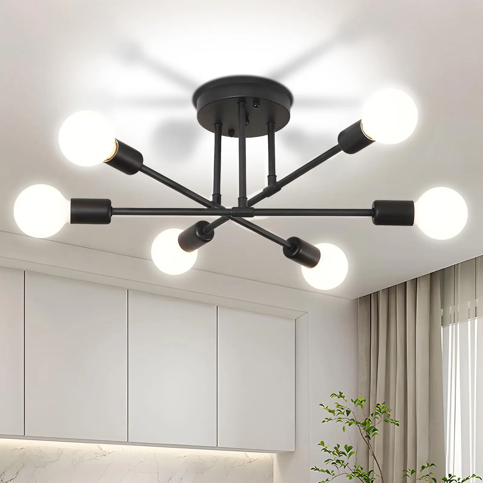 Modern Ceiling Light 6/8 Light Sputnik Chandelier Light Fixture E27 Base LED Ceiling Lamp for Bedroom Dining Room Kitchen Office