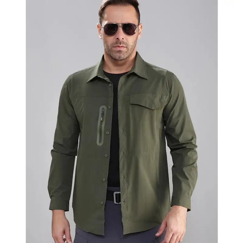 Men's Tactical Shirt Outdoor Quick Drying Elastic Long Sleeved Shirt Hiking Climbing Camping Adventure Top Personalized Print