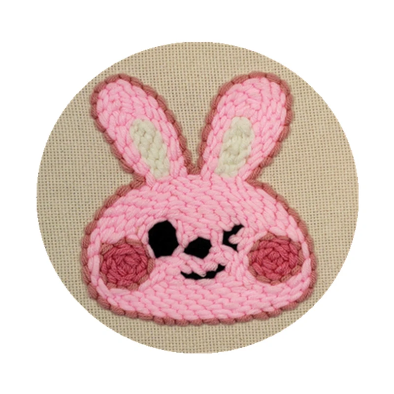 Naughty Bunny DIY Craft Kit Soft Yarn Painting Punch Needle Embroidery Kits for Beginners No Tool No Hoop Home Decor