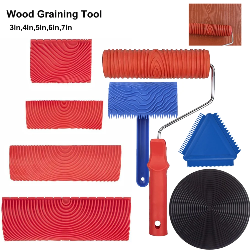 

Wood Graining Tool Set Fake Wood Grain Roller Painting with Hand DIY Rubber Graining Tool for Wall Room Art Paint Decoration