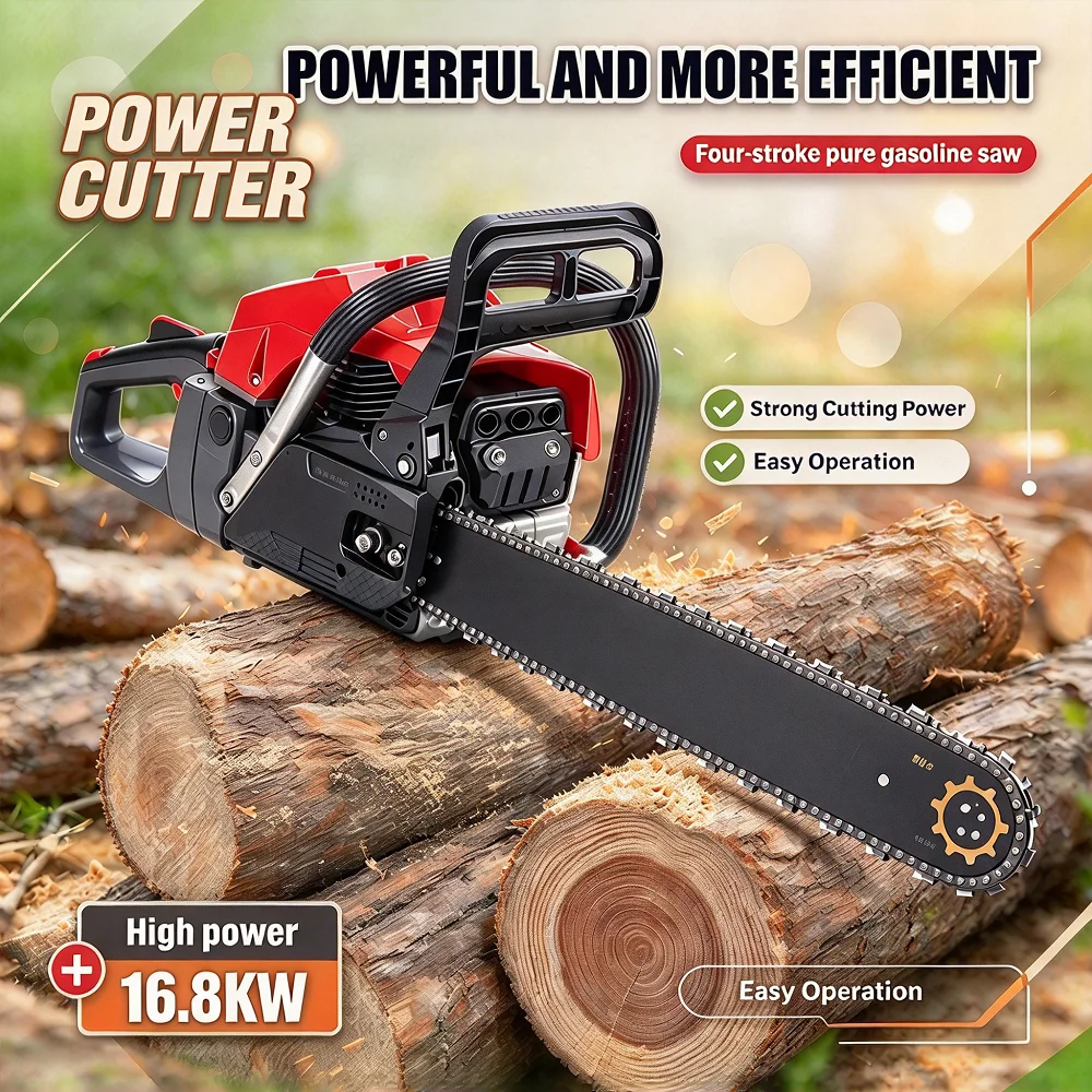 16.8KW 4‑Stroke Petrol Chainsaw Vibration‑Reduced Heavy‑Duty Handheld Cutting Saw for Thick Hardwood Trunk Logging Felling
