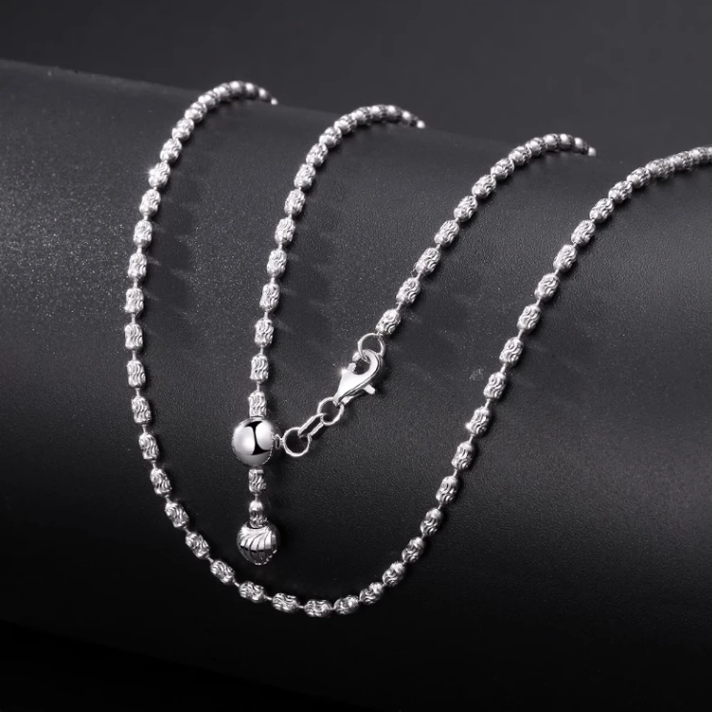 Real Pure Platinum 950 Chain Women Lucky 1.5mm Carved Beads Link Adjustable Necklace 7.3-7.6g/45cm