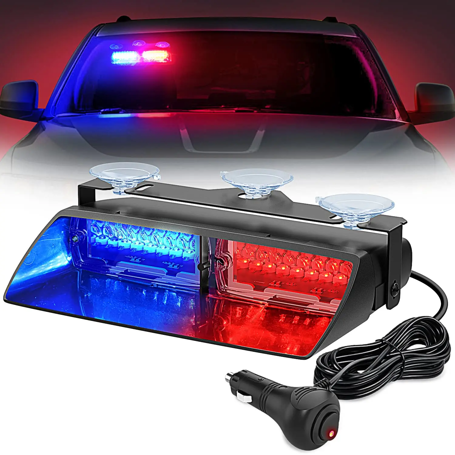 16LED Police Lights 18 Model Car LED Strobe Lamp Red/Blue Signal Lamp Flash Dash Emergency Flashing Windshield Warning Light 12V