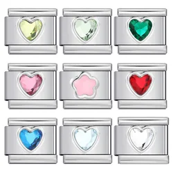 Fashion Zirconia Colorful Glaze Heart Flower Italian Link Fit 9mm Bracelets Stainless Steel Charm Bracelets Making DIY Jewelry