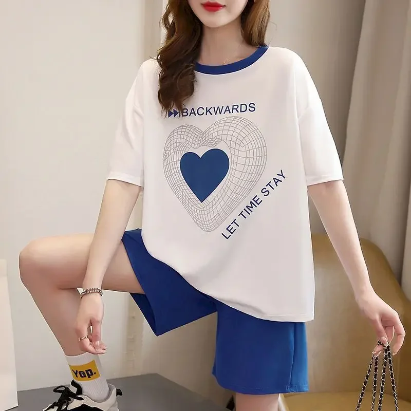 Casual Sports Sets Women 2024 Summer Trend Loose Oversized T Shirt and Shorts Fashion Running Two Piece Set Korean Style Clothes