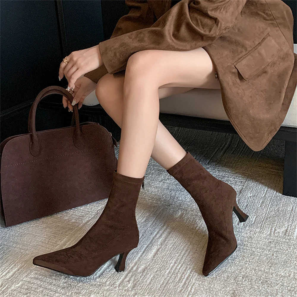 FEDONAS Fashion Sexy Pointed Toe Ankle Boots Slim Sock Party Dance Shoes Woman Thin High Heels Office Pumps Short Autumn Boots