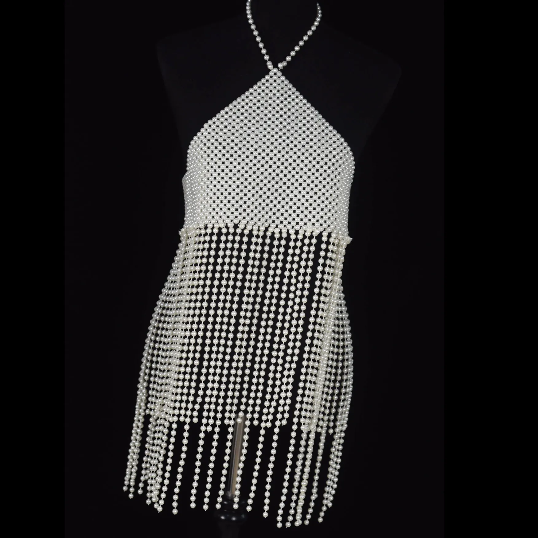 Birthday Party festival Decoration Women\'s Body Chain  Sexy Pearls Long Tzitzit Dresses Bra Nightclub Clothing Accessories