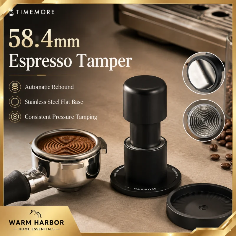 Timemore 58.4mm Espresso Tamper Flat Bottom Thread Base Stainless Steel Automatic Rebound Impact Powder Hammer Barista Accessory
