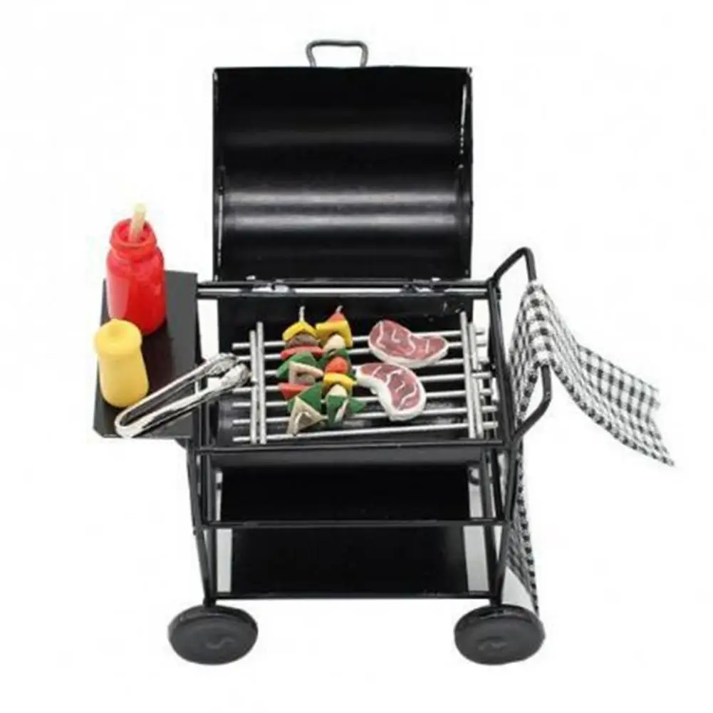 Dollhouse Barbecue Grill Set Mini Dollhouse Bbq Grill Dollhouse Miniature Kitchen Bbq Accessories Set Meat Skewers for Doll