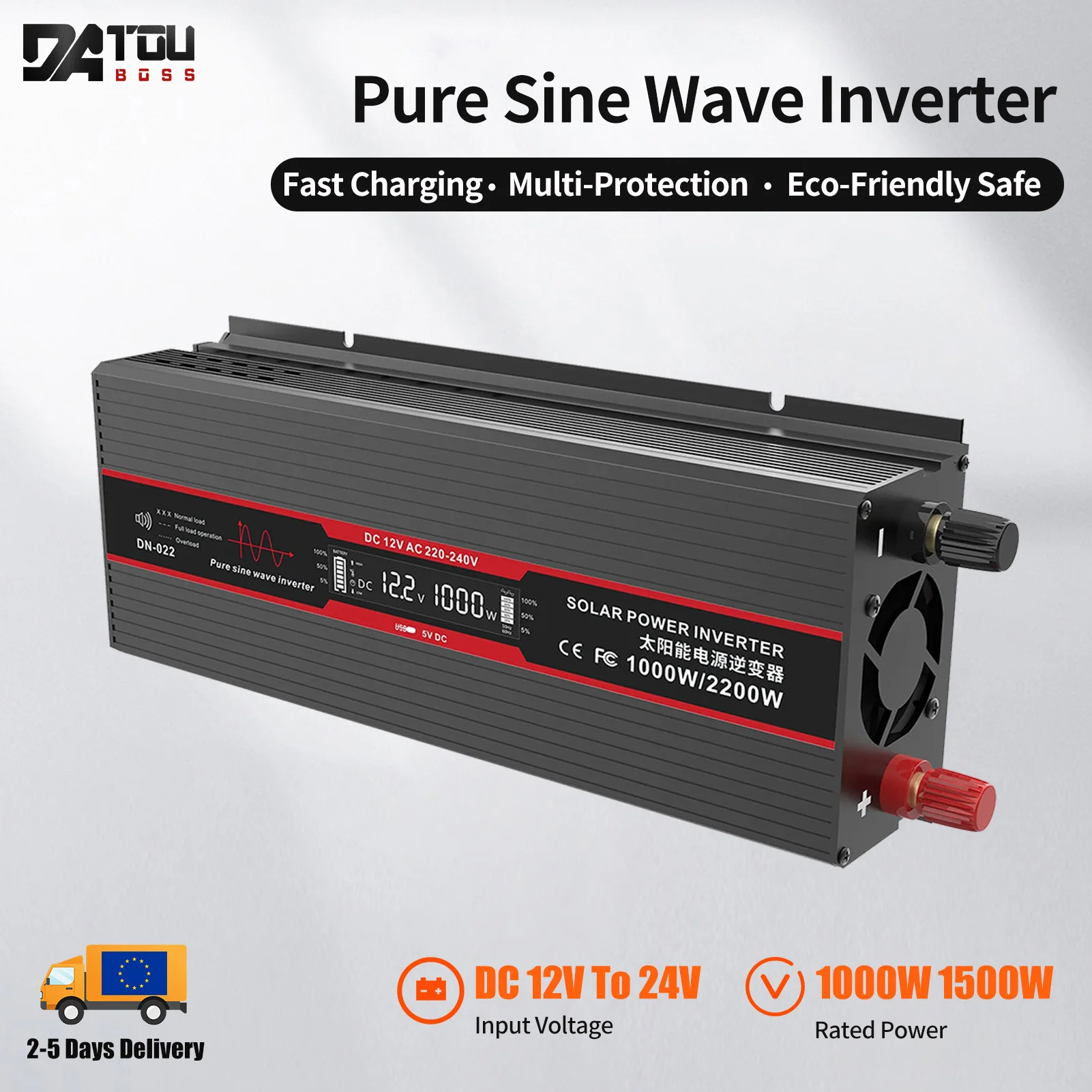 DATOUBOSS DN-022 Pure Sine Wave Inverter DC12V To AC220V Continuous Power 1500W Portable Solar Power Voltage Converter Inverter