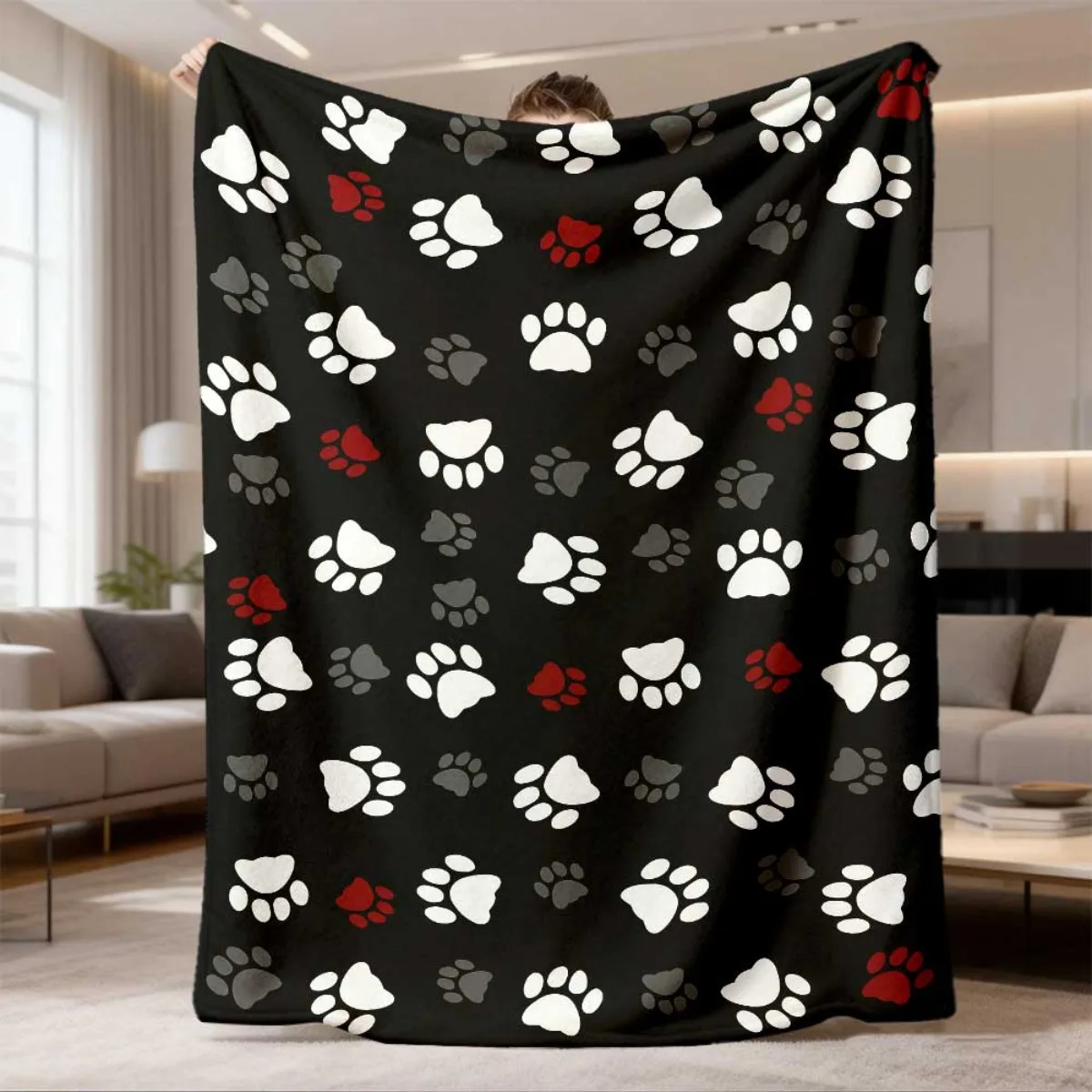 Pfotenmuster-Haustier-Fleecedecke für Tierliebhaber, Schlafzimmerdekoration, weiche warme Kuscheldecke, Geschenk