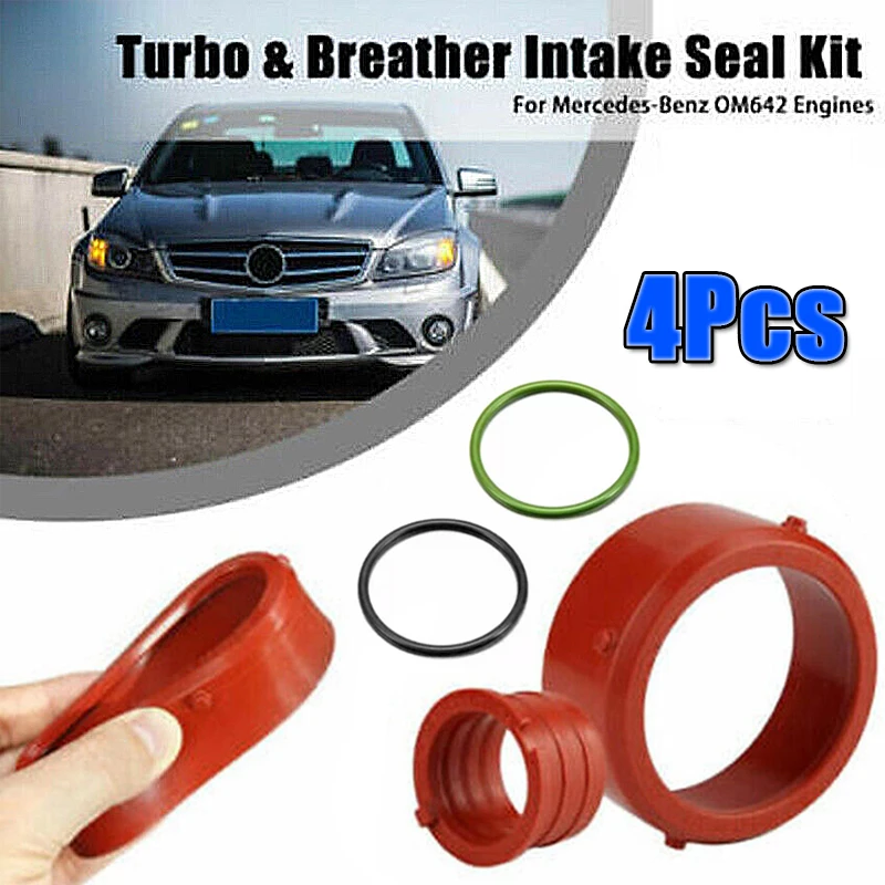 

4Pcs Green Black Turbocharger Seal Parts Breather Intake Seal Kit For Mercedes Benz OM642 Engine Car Engine Seal Replacement Kit