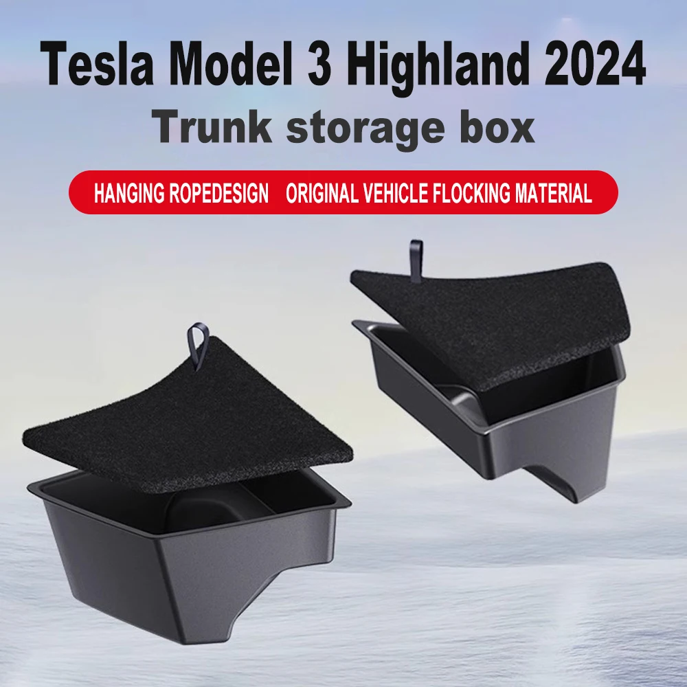 

Trunk Organizer For Tesla Model 3 Highland 2024 Rear Trunk Storage Box Side Left Right Bins Water-proof Mats Accessories