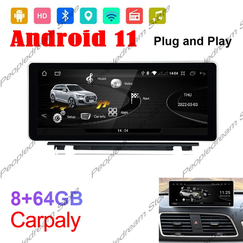 

Android 11 8G+64G For AUDI Q3 2013~2018 Car Multimedia Player Navigation GPS Radio Autoradio WiFi DSP CarPlay BT Canbus