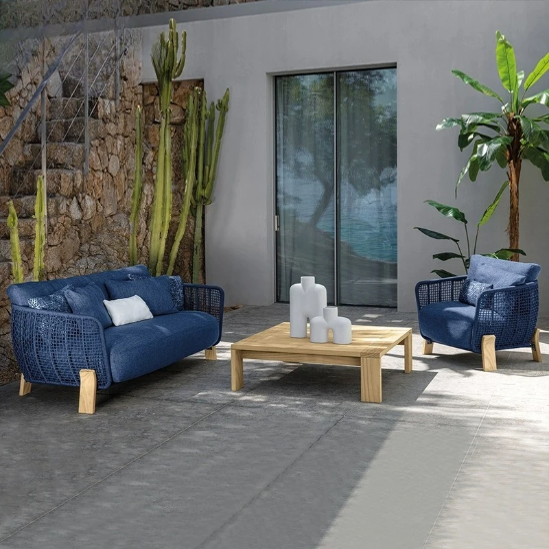 Outdoor courtyard double sofa, villa garden casual coffee table waterproof and sunscreen furniture combination