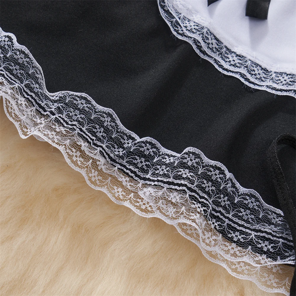 Sexy Maid Cosplay Uniform Sexy Lingerie V-Neck Crop Top Elastic Waist A-Line Short Skirt Set Hotsweet Women's Secret Clothes