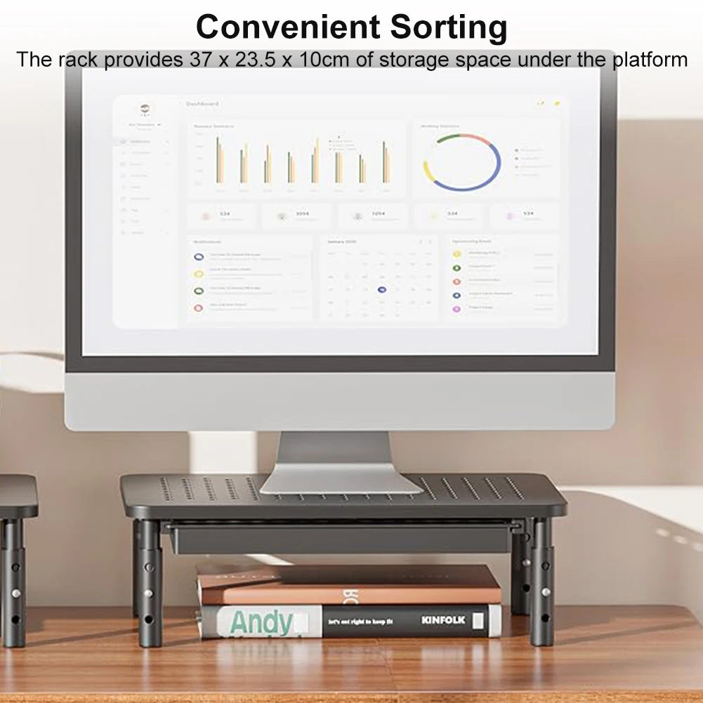 Monitorständer-Riser mit Schublade, Metall-Computerständer, 3, höhenverstellbarer Computer-Monitorständer für den Heim-Desktop