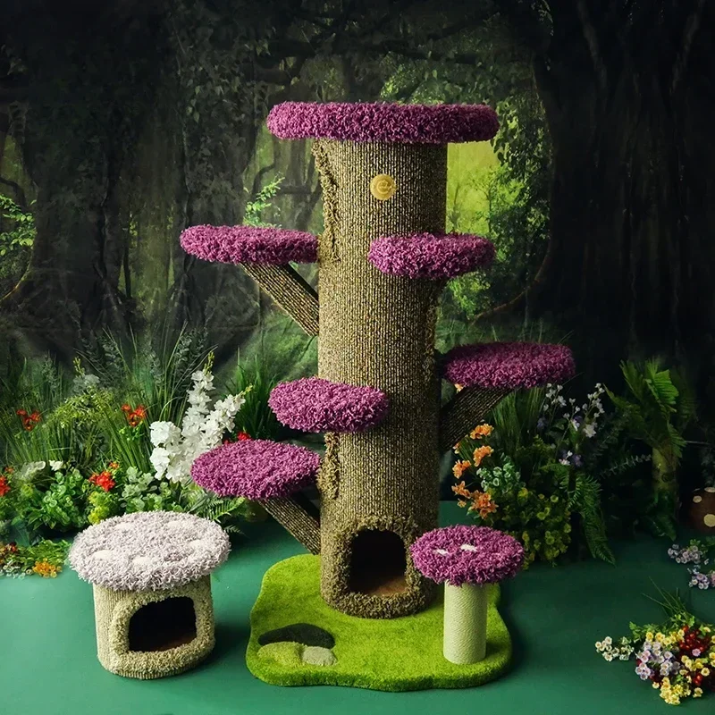 

Factory price Big mushroom climbing frame nest integrated cat tree solid wood bed Hot sales