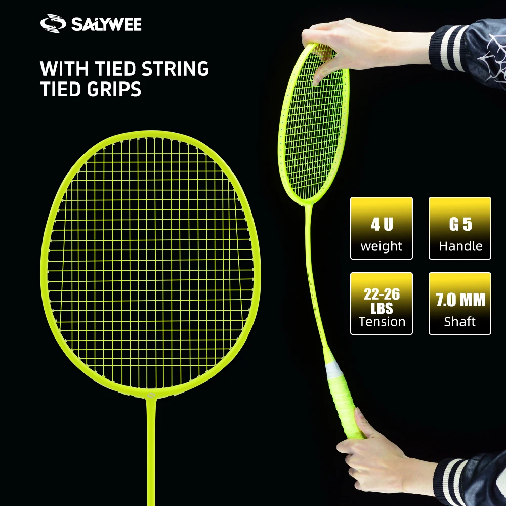 

SALYWEE Carbon Fibre Lightweight 4U Badminton Racket, Macaron Minimalist Colors, Sturdy Shock-Absorbing Shaft, Free Pro Overgrip