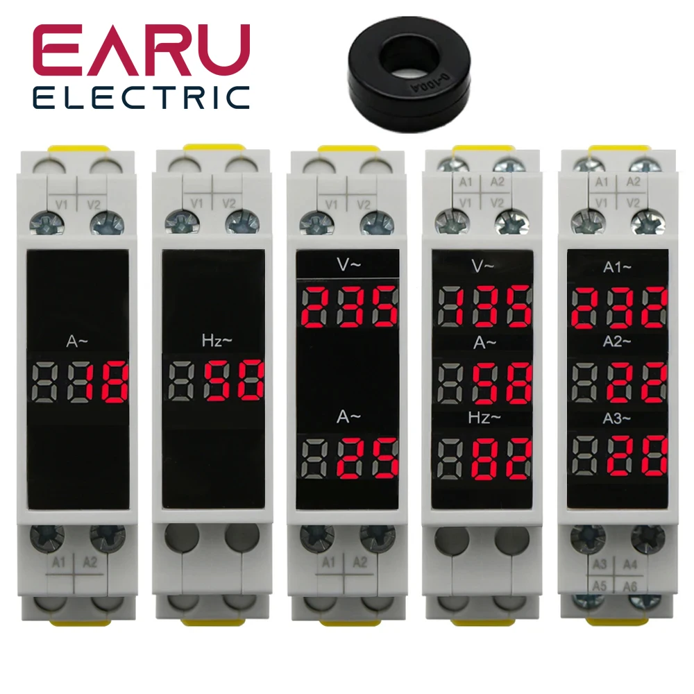 Trilho Din 18 mm Tensão Atual hz Medidor ac 80500v 220v 380v 100a Voltímetro Modular Amperímetro Indicador Led Digital Volt Tester