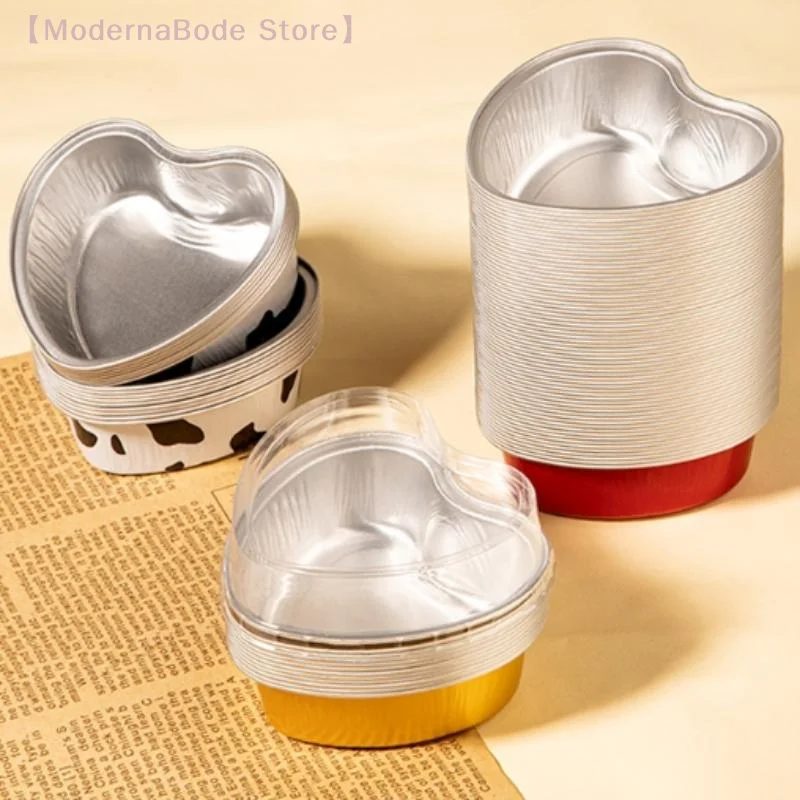 Copos de folha de alumínio em forma de coração, moldes antiaderentes para forno de fritadeira a ar, mini copo de bolo, pudim, sobremesa, ferramentas de cozinha