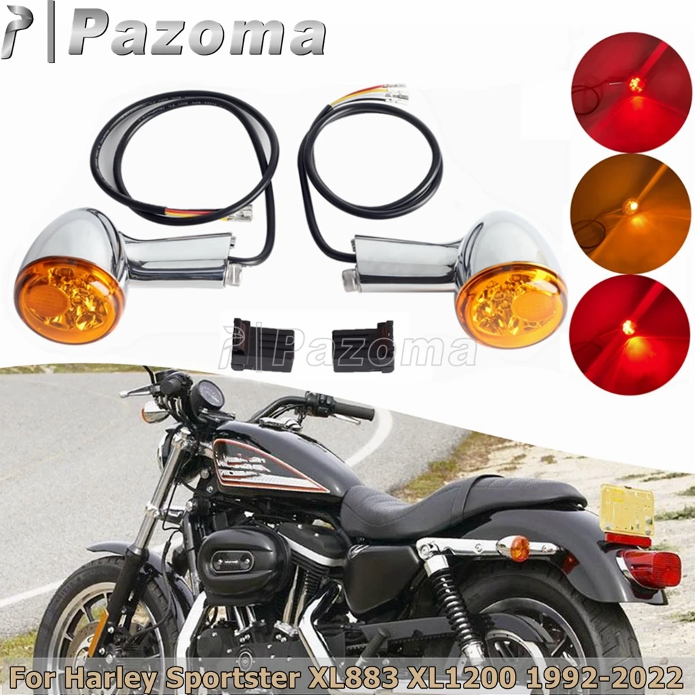 

Chrome Yellow Lens LED Turn Signal Lights For Harley Sportster XL883 XL1200 1992-2022 Rear Brake Running Blinker Indicator Lamp