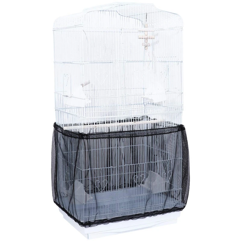 Promotion! Bird Cage Cover Seed Catcher Birdcage Nylon Mesh Net Cover Skirt Guard (Black)