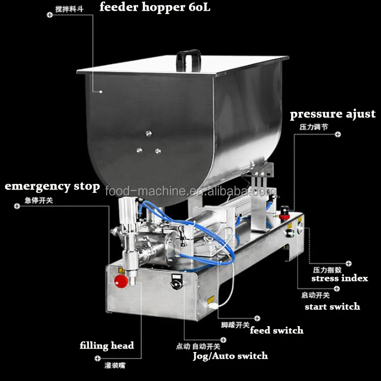 Semi Automatic Pneumatic Thick Pastry Chili Sauce Honey Chocolate Jam Filling Machine